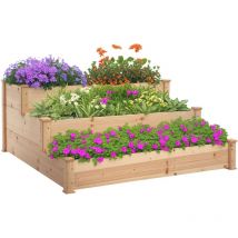 Hochbeet 3-stufige Gartenbeet Pflanzenbeet Kräuterbeet Blumentreppe für Balkon Garten Natur Tannenholz 120 x 120 x 56 cm - Outsunny