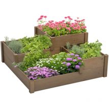 Outsunny - Hochbeet Gemüsebeet Blumenkasten mit 3 Stufen, Pflanzkasten für Kräuter im Terrasse und Balkon, Tannenholz, Braun, 122 x 122 x 51 cm