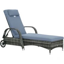 Outsunny - Sonnenliege Polyrattan Gartenliege mit 5-Fach verstellbarer Rücklehne, Polsterauflage, Rollen, Kissen, 160 kg belastbar Relaxliege