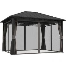 Outsunny - Pavillon 4x3 m Wasserdicht Stabil Winterfest Gartenpavillon mit Seitenteile, Wasserrinnen, Moskitonetz, Haken Garten-Pavillon aus