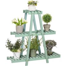 Outsunny 3-Etagen Pflanzenständer, 76cm hoch Blumenständer für Innen Außen, Pflanzenregal aus Holz, mehrstöckig Blumenregal Blumentopfständer für
