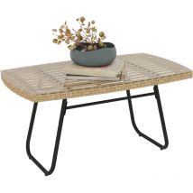 Polyrattan Gartentisch, 90 x 50 x 45 cm, UV-beständig Beistelltisch mit Glasplatte, rechteckiger Terrassentisch, Balkontisch für Garten, Terrasse,