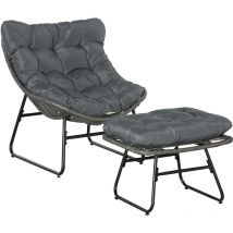 Rattan Relaxsessel mit Fußhocker, Gartensessel mit dicke Kissen Outdoor Rattanstuhl Gartenstuhl für Garten, Balkon, Terrasse Grau - Outsunny