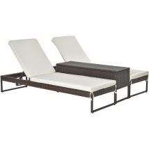 3pz Rattan Componibile 2 Lettini Prendisole 1 Tavolino Materassini