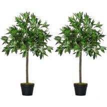 Outsunny Set 2 Piante Artificiali Alberi di Alloro in Vaso Altezza 90cm