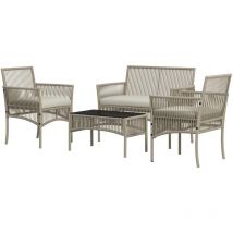 Outsunny Set da Giardino in Rattan con 2 Poltrone, Divano e Tavolino Kaki