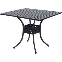 Square Aluminium Outdoor Garden Dining Table with Umbrella Hole, Black - Black - Outsunny