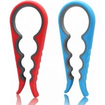 Aurianne - Ouvre-boîte manuels 2 pack en caoutchouc 4-en-1 ouvre-bouteille pour plusieurs tailles (rouge, bleu)