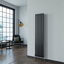 Sky Bathroom - Designer Oval Column Radiator Horizontal 1600 x 354mm HxW Single Black Central Heating Rads