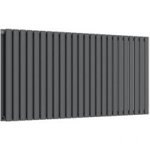 Lux Heat - Oval Horizontal Radiator - Anthracite Grey - 600 mm x 1440 mm (Double)