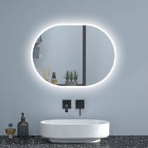 Oval LED Bathroom Mirror Anti Fog White Light Touch Sensor Vertical Horizontal Wall Mounted 800x600mm