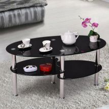 Skecten - Ovaler Tische Couchtisch Glasplatte Tisch Ende Couchtisch 3 Tier für Wohnzimmer 90 x 50 x 43 cm (schwarz)