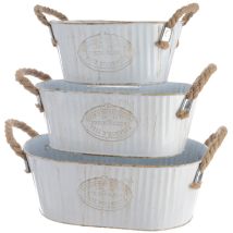 Ovaler Zinkeimer mit Seilgriff – 3er Set – 29,5 x 18,5 x 11 cm, 25,5 x 14,5 x 10 cm, 20,5 x 12 x 9 cm – Weiß