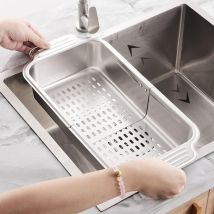 Tigrezy - Over the Sink Colander Strainer Basket Stainless Steel Retractable Kitchen Sink Basket -Wash Vegetables and Fruits, Drain Pasta and Dry