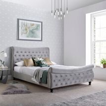 Bedmaster - Oxford Grey Velvet Chesterfield Sleigh Bed Double