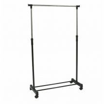 Adjustable Single Mobile Clothes Garment Hanging Rail With Wheels - Oypla