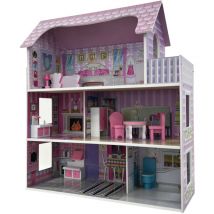 Oypla - Childrens Kids Wooden Dolls House Playset with 9pcs Furniture and Accessories