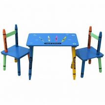 Childrens Wooden Crayon Table and Chairs Set Kids Room Furniture - Oypla