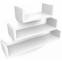 Oypla - Set of 3 White U-Shaped Floating Wooden mdf Wall Shelves diy Home Storage