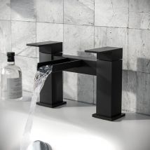 Nes Home - Ozone Modern Matte Black Waterfall Deck Mounted Bath Filler Tap