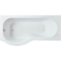 P Shape Left Hand Shower Bath Tub with Leg Set - 1600mm - White