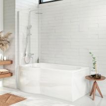 Hydros - p Shaped Showerbath + Bath Panel + 6mm Glass Bath Screen Left Hand, No End Panel