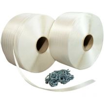 Pack 2 Flejes hilo a hilo 19 mm x 600 m + 250 hebillas gratis - Fleje textil de alta resistencia 550kg Tecplast PFF2