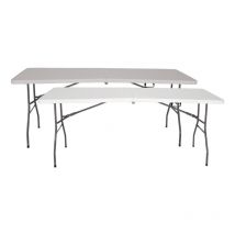 The Homeweeks - Pack 2 Mesas Plegables Normativa Uso Público Solid 180 x 70 x 74cm Portátiles. Tablero hdpe 3,5cm 6/8 Adultos. Multiusos