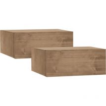 Decowood - Pack de dos mesitas de noche de madera maciza flotante en tono roble oscuro de 15x40cm
