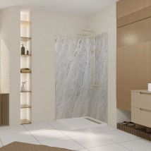 Aurlane - Pack 2 Panneaux Muraux Pierre Artic Storm 90x210 cm + Profilés Finition et Angle Or Brossé