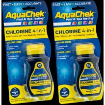 Confezione 2 strisce analitiche Aquachek Yellow per cloro, pH, alcalinità e acido cianurico.