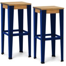 Pack 2 Uds. Taburetes Lunds Azules en madera maciza de pino acabado vintage estilo industrial Box Furniture