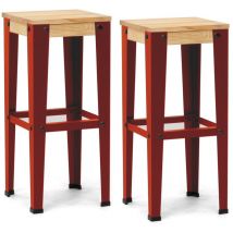 Pack 2 Uds. Taburetes Lunds Rojos en madera maciza de pino acabado natural estilo nórdico industrial Box Furniture