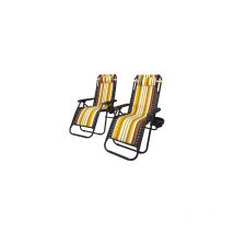 Lot de 2 Chaise de camping pliable zéro gravité, pour le jardin et de plage, jaune rayé