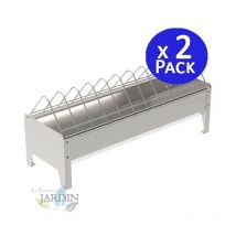 2 x Mangeoire pour poulets fermiers en métal sans pieds, 120x20x24,5 cm