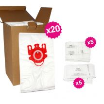 Pack 20 sacs fjm + 5 filtres poussiere + 5 filtres moteur Fideale 5401101000411