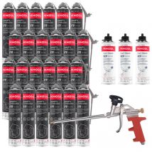 Penosil - Pack 24 Mousses colle univ SpeedFix Construction 878 pistolable 690ml + 3 Nettoyants FoamCleaner 929 500ml + Pistolet