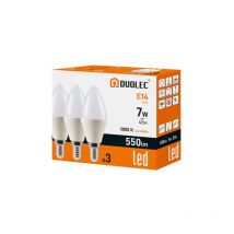 Pack 3 Ampoules Bougie Led Duolec E14 lumière chaude 7W - talla