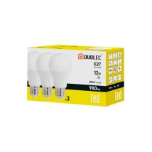 Pack 3 ampoules Led standards Duolec E27 lumière du jour 12W - talla