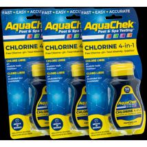 Confezione 3 strisce analitiche Aquachek Yellow per cloro, pH, alcalinità e acido cianurico.
