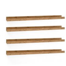 Decowood - Pack 4 estantes de madera maciza flotante tono roble oscuro 50cm
