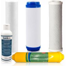 Rosmmel - Pack 4 Filtres à Eau pour Osmose Inverse Universelle 5 étages Post-filtre reminéralisant. Comprend un désinfectant sanitek
