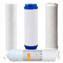 Pack 4 Filtros de agua para Osmosis Inversa 5 etapas, 1 Sedimentos, 2 CTO y 1 Post Filtro de conexión rápida