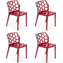 Pack 4 Sillas apilables HoneyComb en plástico traslucido rojo