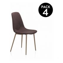 Duehome - Pack 4 Sillas De Comedor Cai Piel Marrón 42cm (ancho) X 87cm (alto)