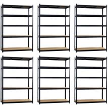 Thinia Home - Pack 6 Estanterías Modulares Metálicas con 5 Baldas 1250kg Negro 120x60x180cm 7house
