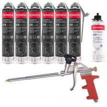 Penosil - Pack 6 Mousses colle universelle SpeedFix Construction 878 pistolable 690ml + Nettoyant FoamCleaner929 500ml + Pistolet