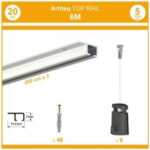 Arti Teq - Pack 6 mètres cimaise Top Rail couleur Blanc - Cimaise rail plafond pour suspension cadres et tableaux