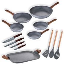 San Ignacio - Pack 6 sartenes + utensilios de cocina Daimiel - Gris