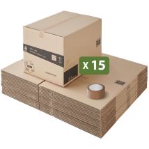 Pack And Move - Lot 15 cartons déménagement hauteur modubale : variable et personnalisable - 60 x 45 x 31-41 cm - Poignées renforcées - 1 adhésif